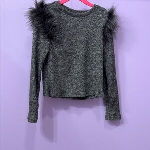 Gray Sweater with Faux Fur Accents